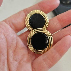 Estate oversized 14K Onyx gold earrings